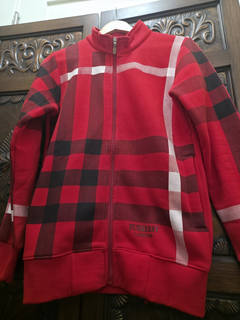 Burberry Deep Red Plaid Zip Jacket. - Picture 5 of 11